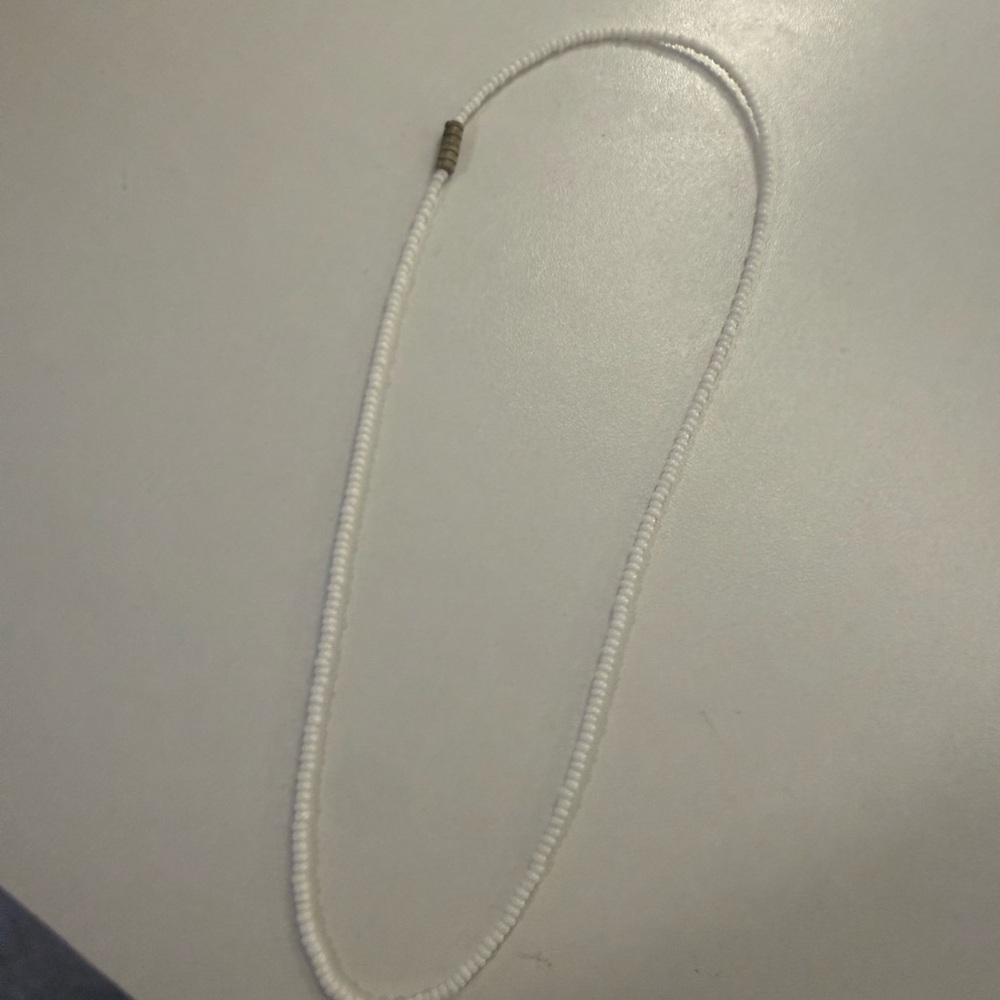 Minimal White Seed Bead Necklace with Silver Accent